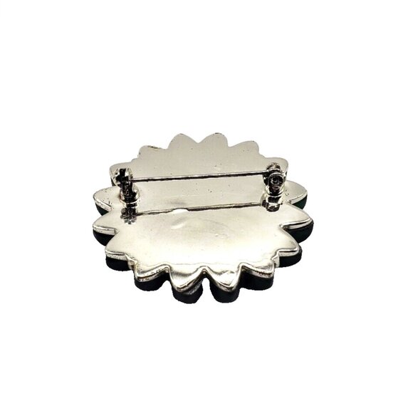 Vintage Emerald Green Lucite and Amethyst Brooch with Chrome Backing 1.75" VGC - Picture 3 of 7